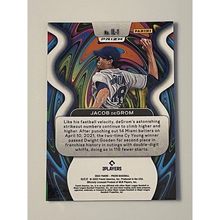 Jacob DeGrom 2022 Illumination Blue Prizm MLB baseball card in mint condition
