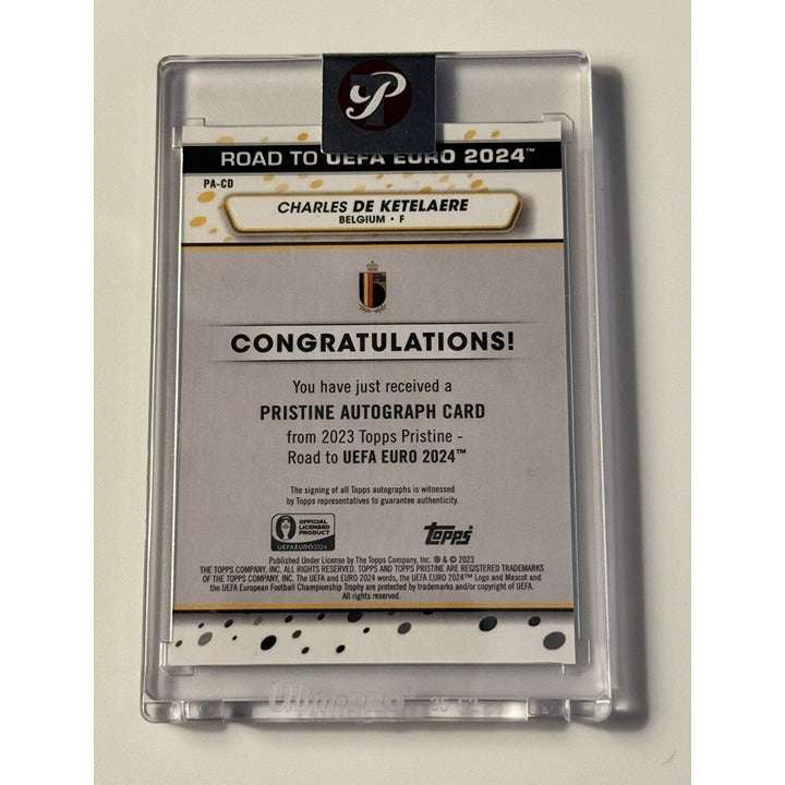 2023-24 Charles DE Ketelaere signed Topps Pristine UEFA Road Euro Gold Refractor soccer card in protective case