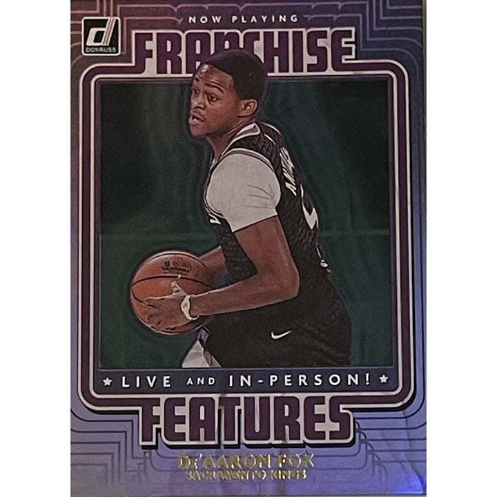 2020-21 NBA Panini Donruss De'Aaron Fox Franchise Features basketball card with player in action