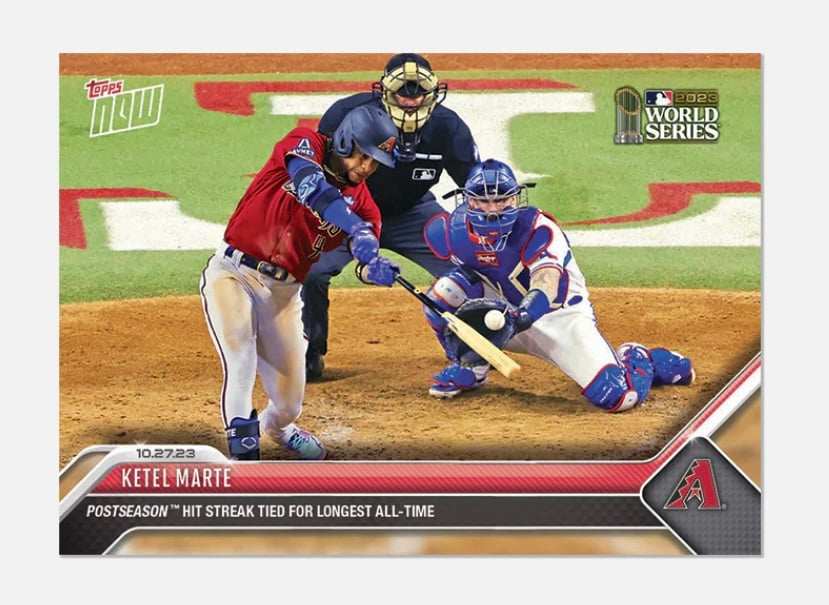WORLD SERIES Highlight card of Ketel Marte tying postseason hit streak record in 2023 by Topps Now