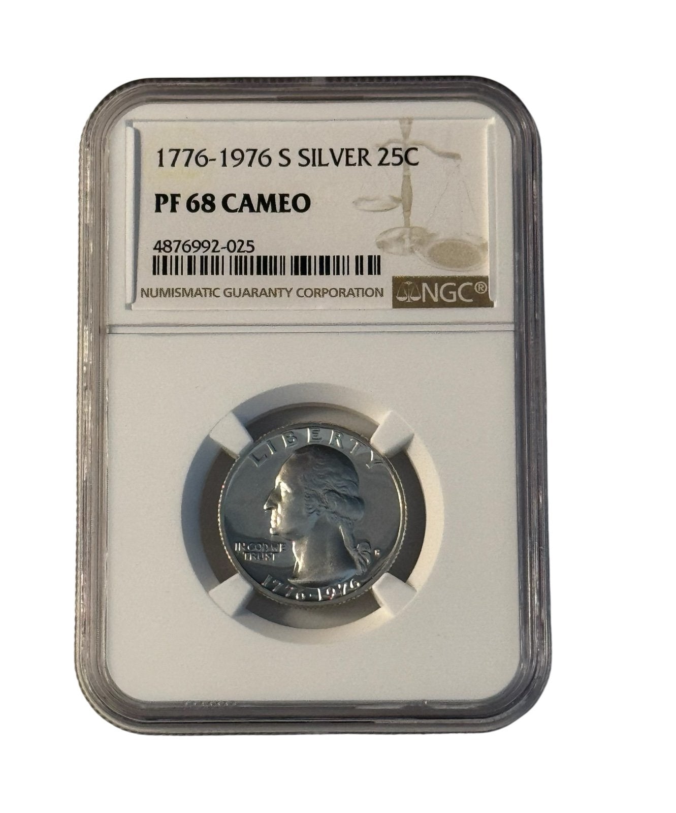 1976‑S NGC Bicentennial Silver Washington Quarter, Graded PF 68 Cameo in capsule