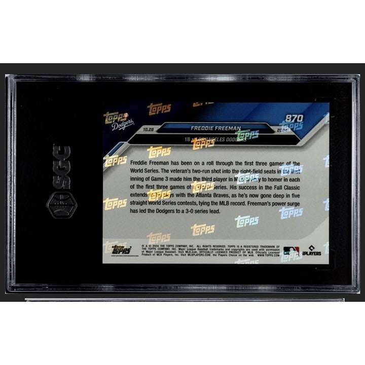 Freddie Freeman 2024 LA Dodgers Topps Now baseball card graded SGC 9 celebrating 5th straight home run game