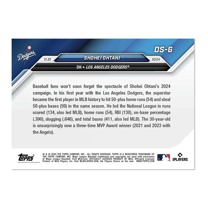 Shohei Ohtani 2024 NL MVP winner MLB Topps Now trading card in Los Angeles Dodgers uniform