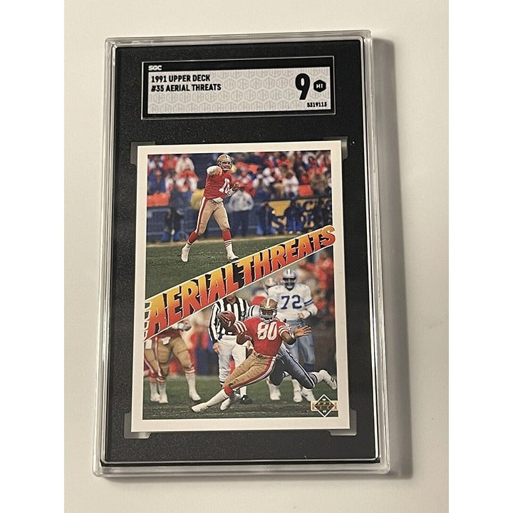 1991 Upper Deck Joe Montana - Jerry Rice #35 Aerial Threats Card SGC 9 NFL 49ers