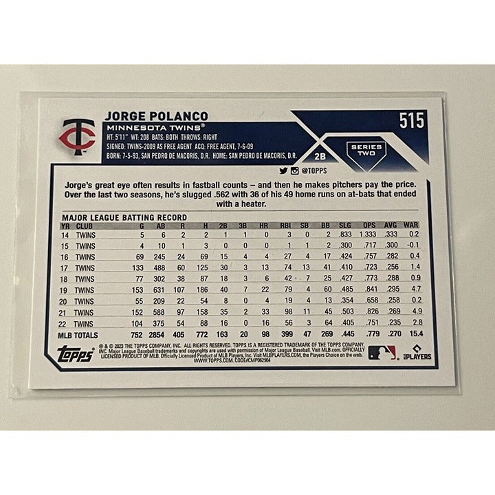2023 Topps Update Series Jorge Polanco Minnesota Twins baseball card back view