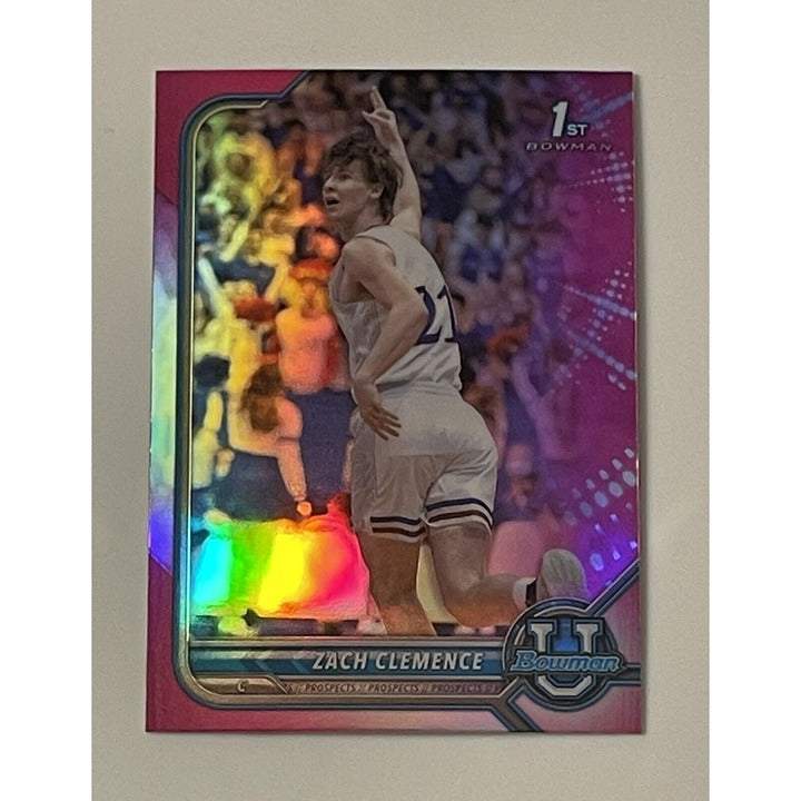 ZACH CLEMENCE 2021 Bowman University Pink Refractor 1st Bowman Card #1 Kansas basketball trading card
