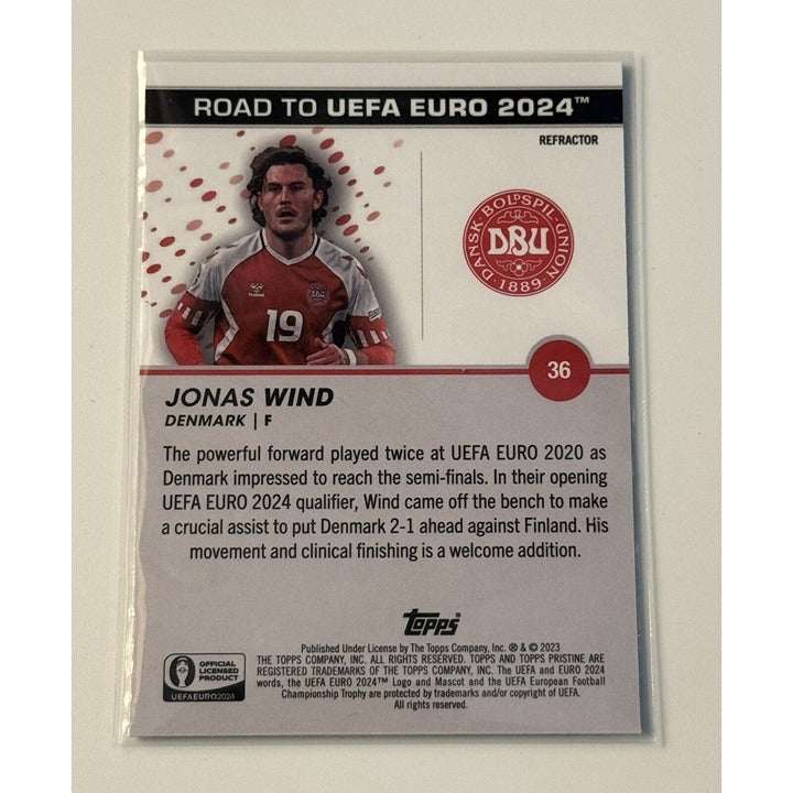 TOPPS PRISTINE UEFA Road EURO 2024 Jonas Wind Denmark Futbol Refractor Trading Card 36