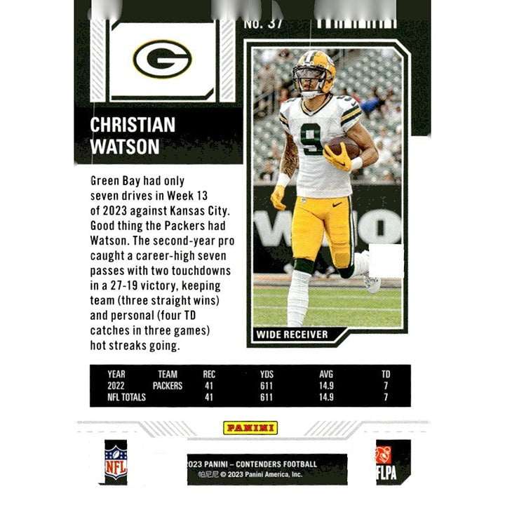 2023 Panini Contenders Christian Watson Green Bay Packers NFL football card #37