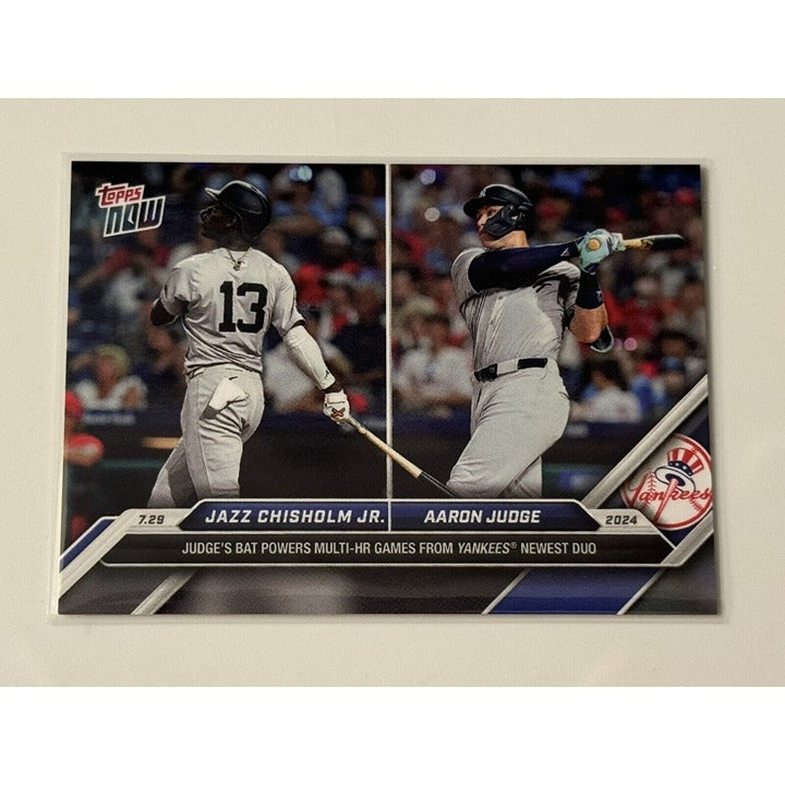 2024 Topps Now MLB card featuring Jazz Chisholm Jr. and Aaron Judge of the New York Yankees, numbered 490, rare collectible with limited print of 2338 units