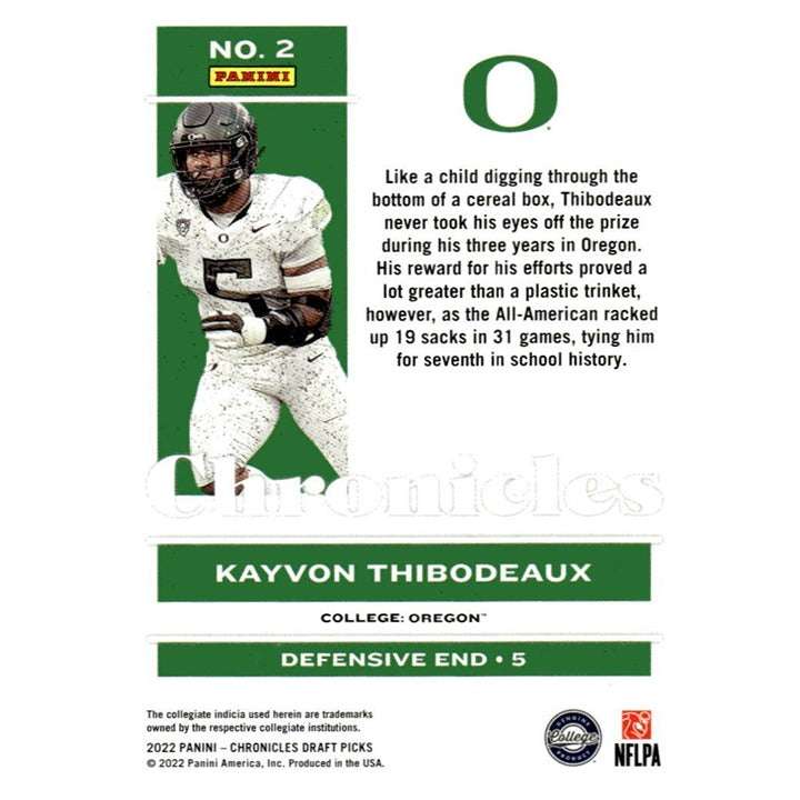 2022 Panini Chronicles Draft Picks Kayvon Thibodeaux Oregon Ducks NFL rookie card with pink insert
