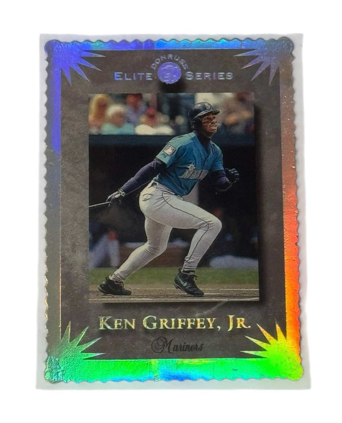 Ken Griffey Jr. 1994 Donruss Elite Series Mariners baseball card serial number 07359 of 10000 with foil shine and die-cut edge design