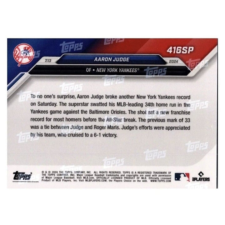 Rare 2024 Topps Now Aaron Judge New York Yankees Rainbow Foil Variation trading card