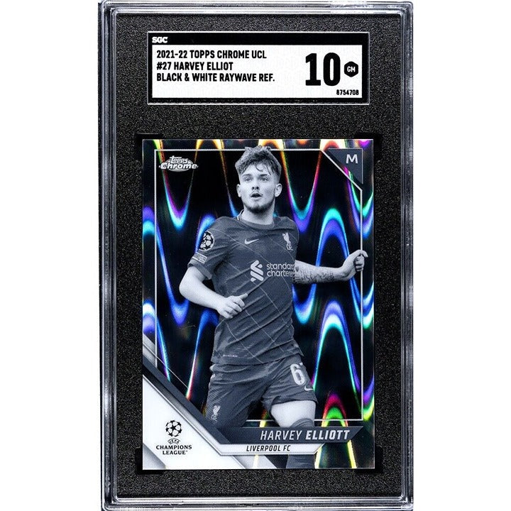 Harvey Elliott 2021-22 Topps Chrome UEFA Champions League black and white RayWave card graded SGC 10