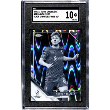 Harvey Elliott 2021-22 Topps Chrome UEFA Champions League black and white RayWave card graded SGC 10