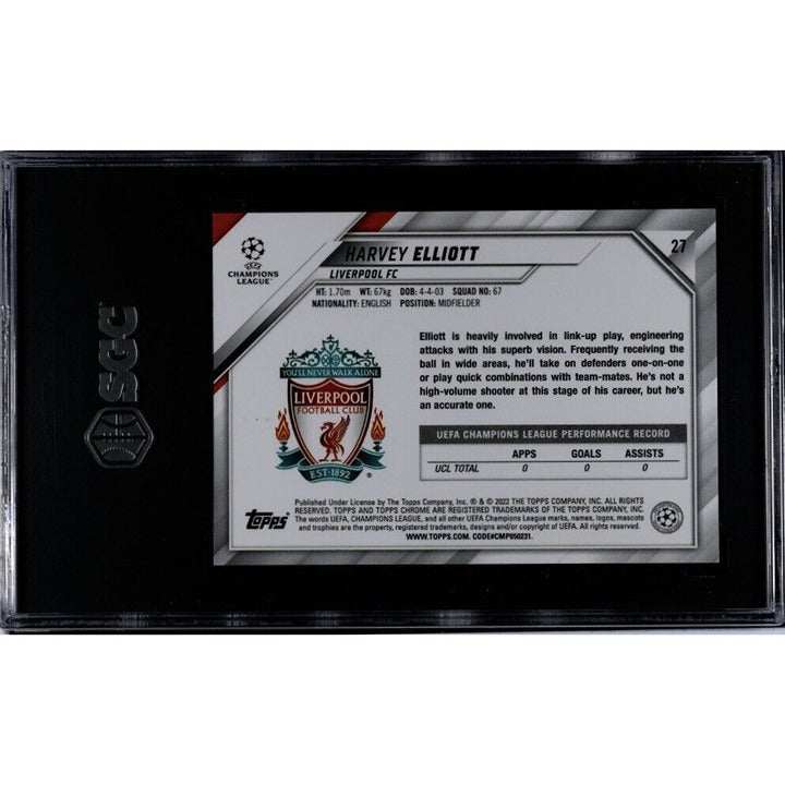 Harvey Elliott 2021-22 Topps Chrome UEFA Champions League black and white RayWave collectible card graded SGC 10