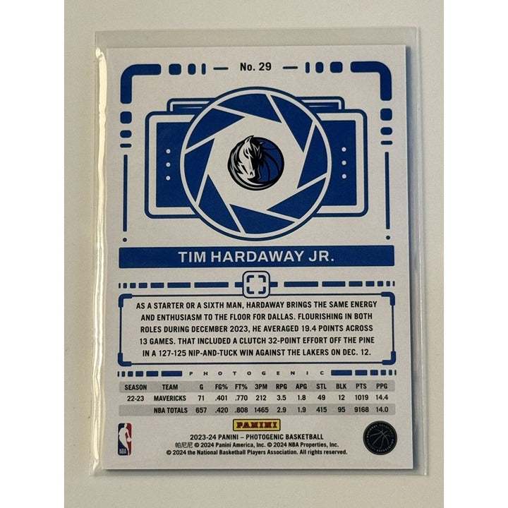 Tim Hardaway Jr. 2023-24 Panini Photogenic NBA Dallas Mavericks basketball trading card back design