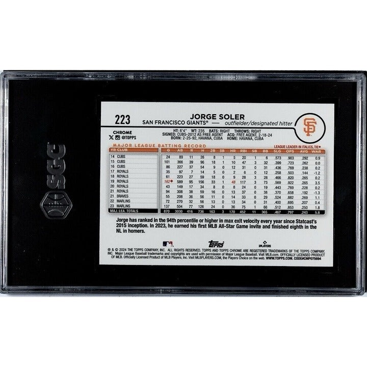 Jorge Soler 2024 Topps Chrome X-Factors Sparkle Refractor baseball card SGC 9.5 San Francisco Giants collectible