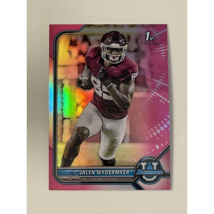 2022 Bowman U Jalen Wydermyer Pink Refractor Texas A&M Aggies football trading card