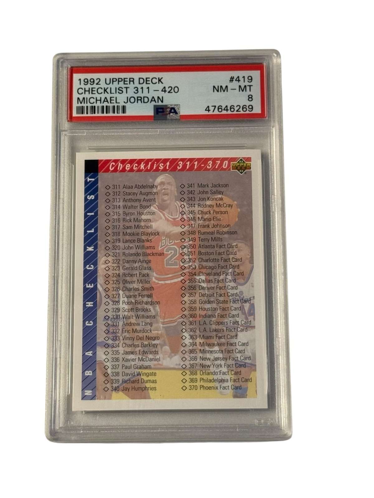 1992 Upper Deck Michael Jordan PSA 8 Checklist Card 419 Chicago Bulls