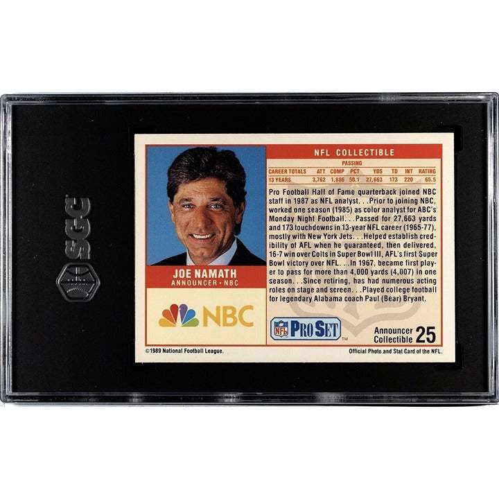 1989 Pro Set Joe Namath NFL New York Jets collectible football card SGC 6