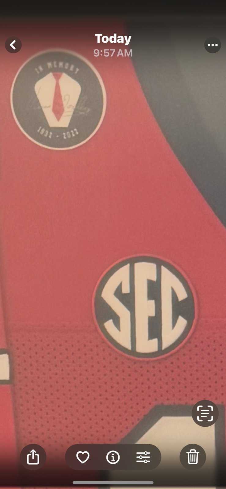 Brock Bowers Georgia Bulldogs red jersey with SEC and Vince Dooley patches