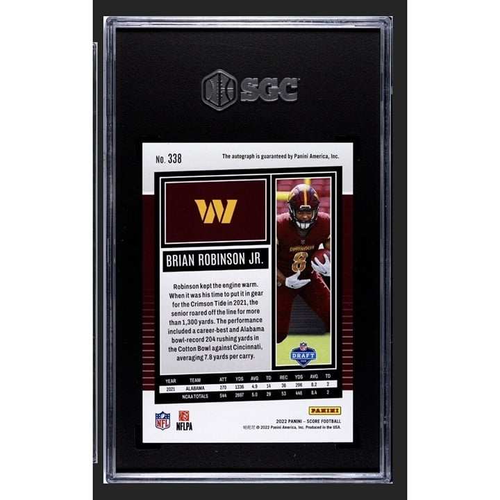 2022 Panini Score Brian Robinson Jr. autographed rookie NFL Commanders card graded SGC 10/10