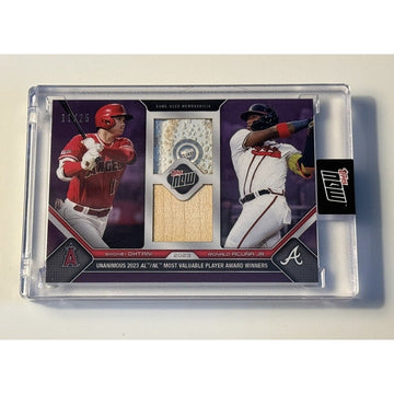 11/25* DUAL Game-Used Base/Bat Relic Ohtani/Acuna 2023 Topps Now OS18B - IN HAND