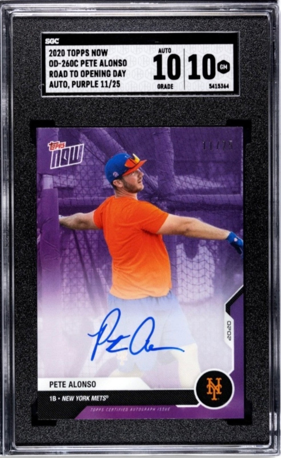 11/25 2020 TOPPS NOW PETE ALONSO RC AUTO ROAD TO OPENING DAY PURPLE OD-260C MLB