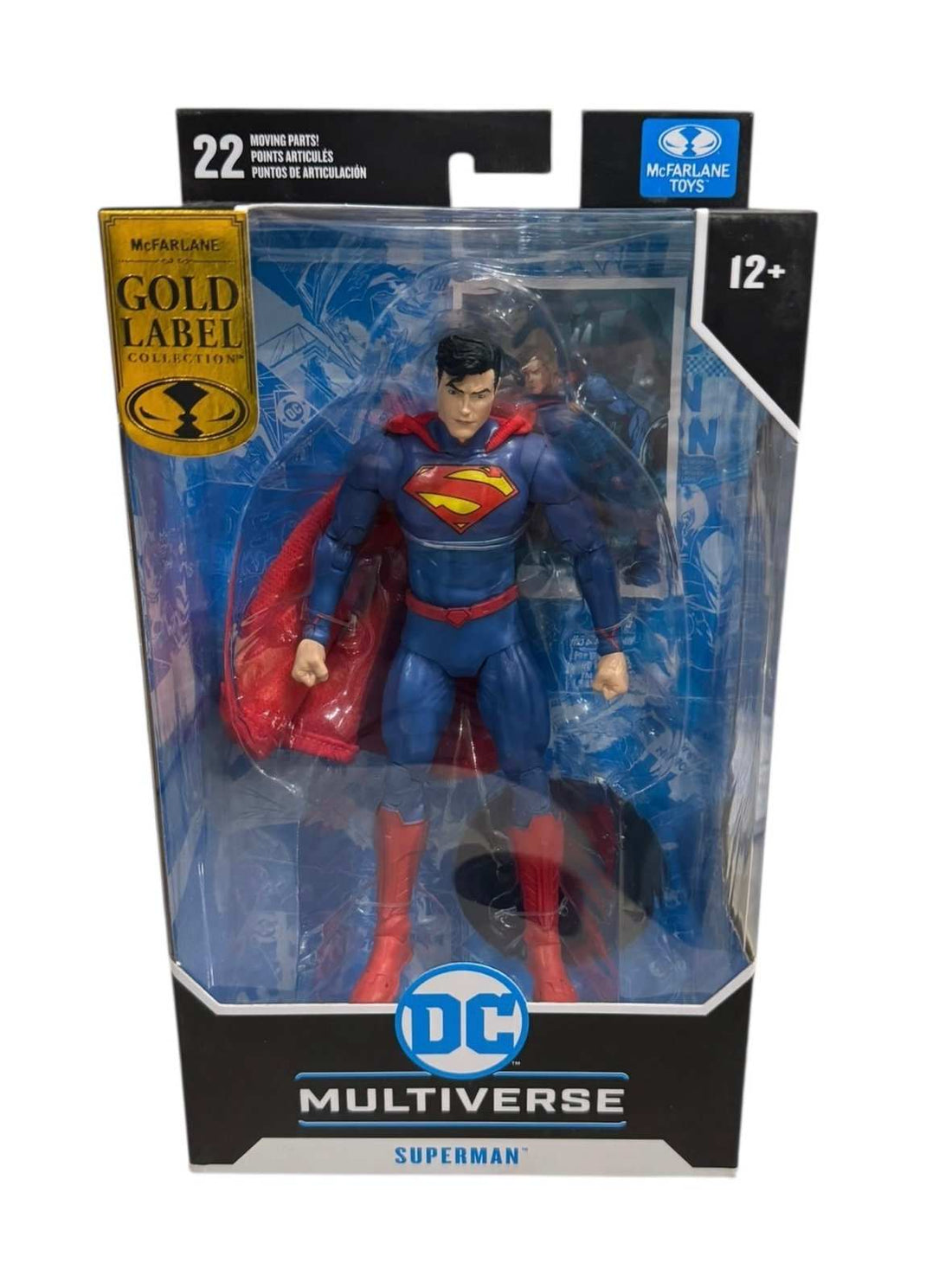 McFarlane DC Multiverse Superman Gold Label New 52 action figure in packaging with 22 points of articulation and display base