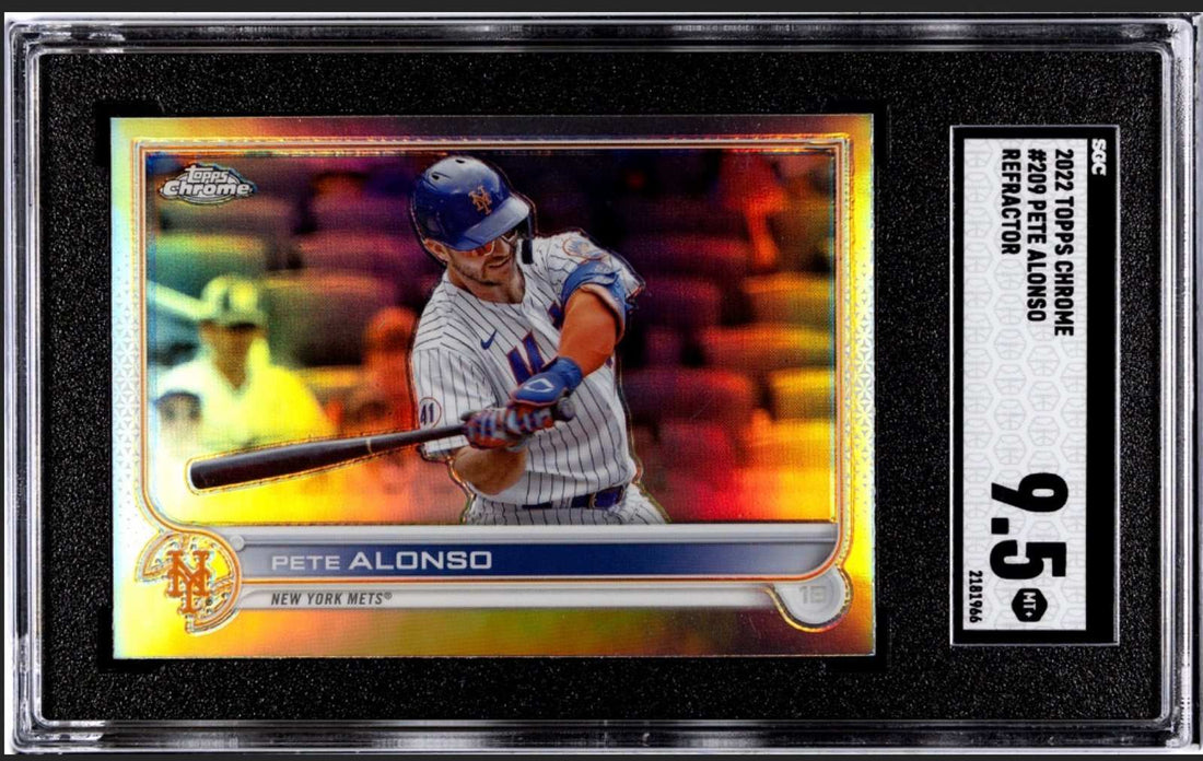 2022 TOPPS CHROME PETE ALONSO REFRACTOR baseball card graded SGC 9.5 showing New York Mets player batting