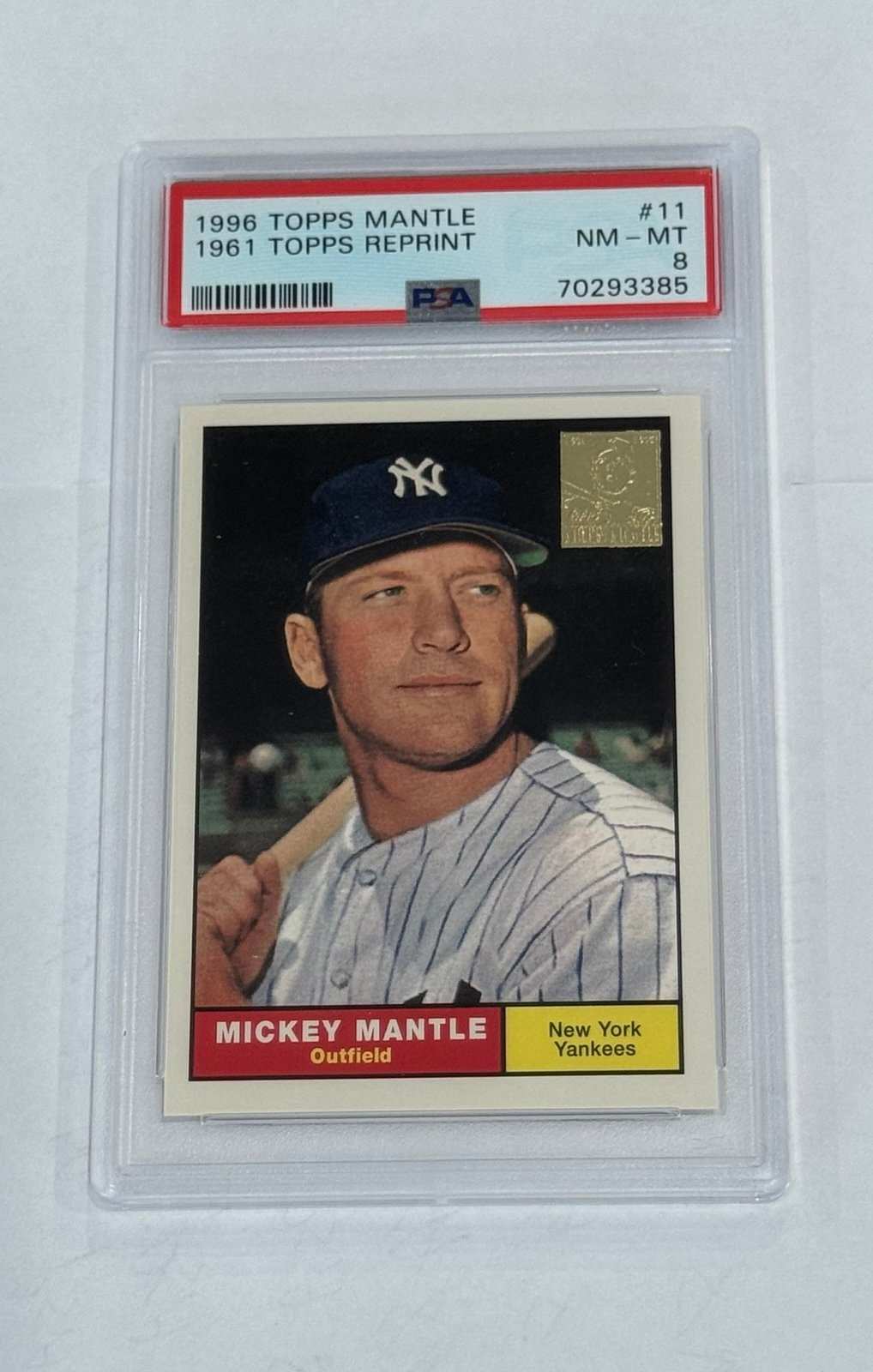 1996 Topps Mickey Mantle 1961 reprint baseball card PSA 8 New York Yankees HOF collectible