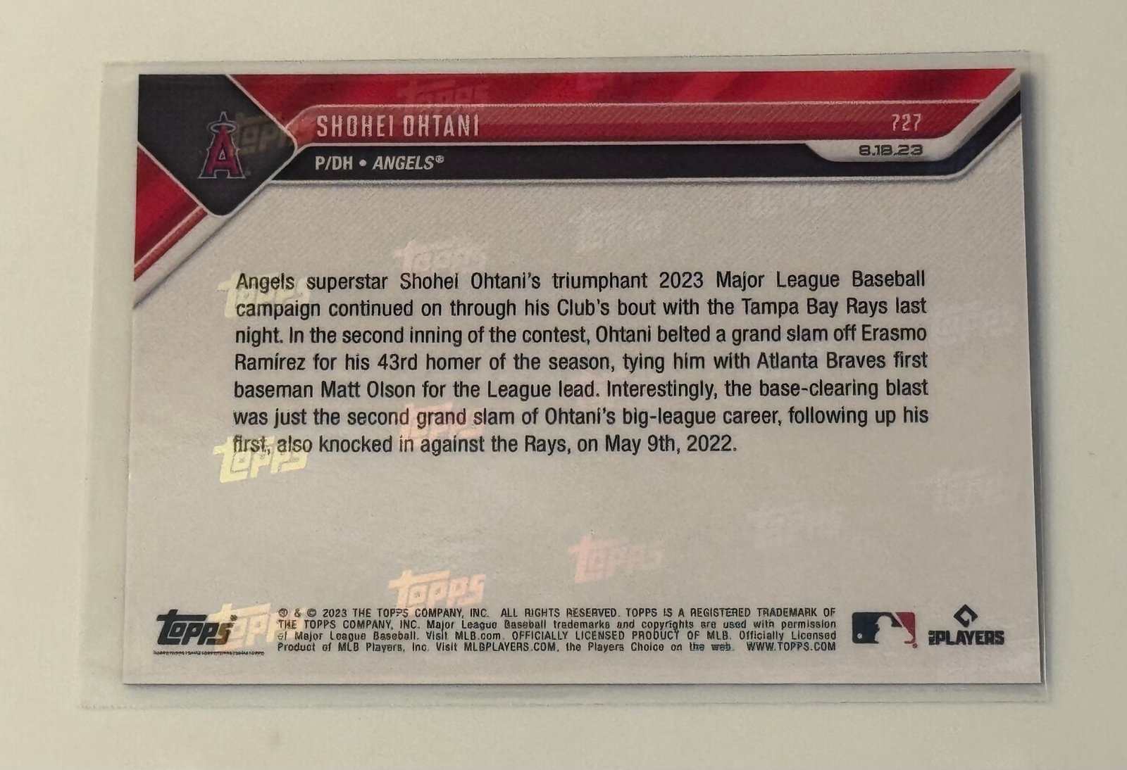 2023 Topps Now Shohei Ohtani 43rd HR Grand Slam baseball card LA Angels Dodgers World Series Champs