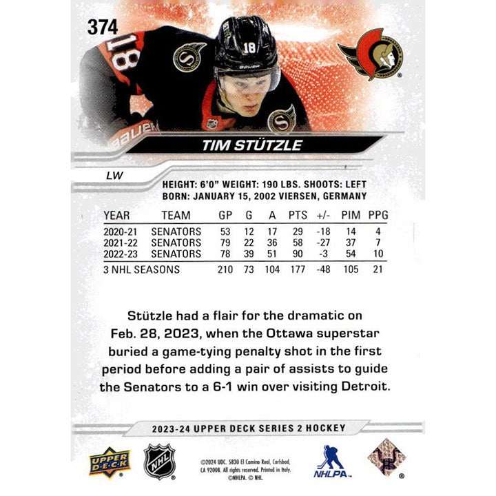 Morgan Barron 2023-24 Upper Deck Series 2 Update NHL hockey card featuring Senators player in action
