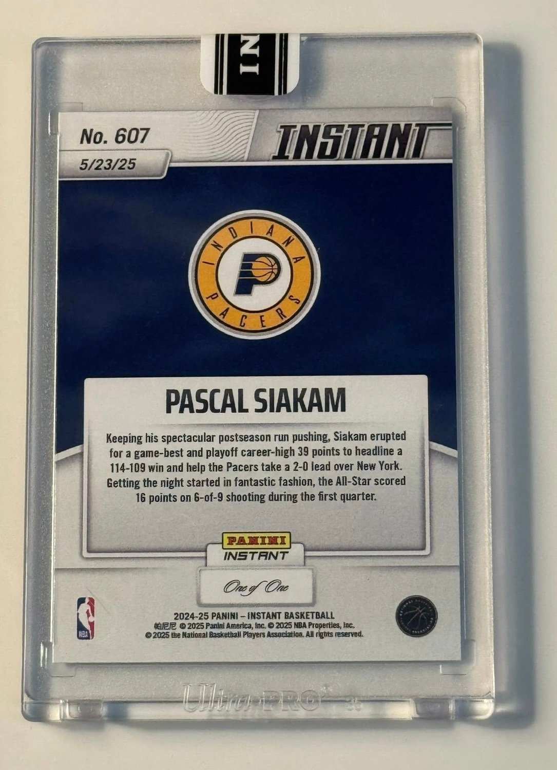 Pascal Siakam 2024-25 Panini Instant NBA Indiana Pacers Blue Viper playoff card