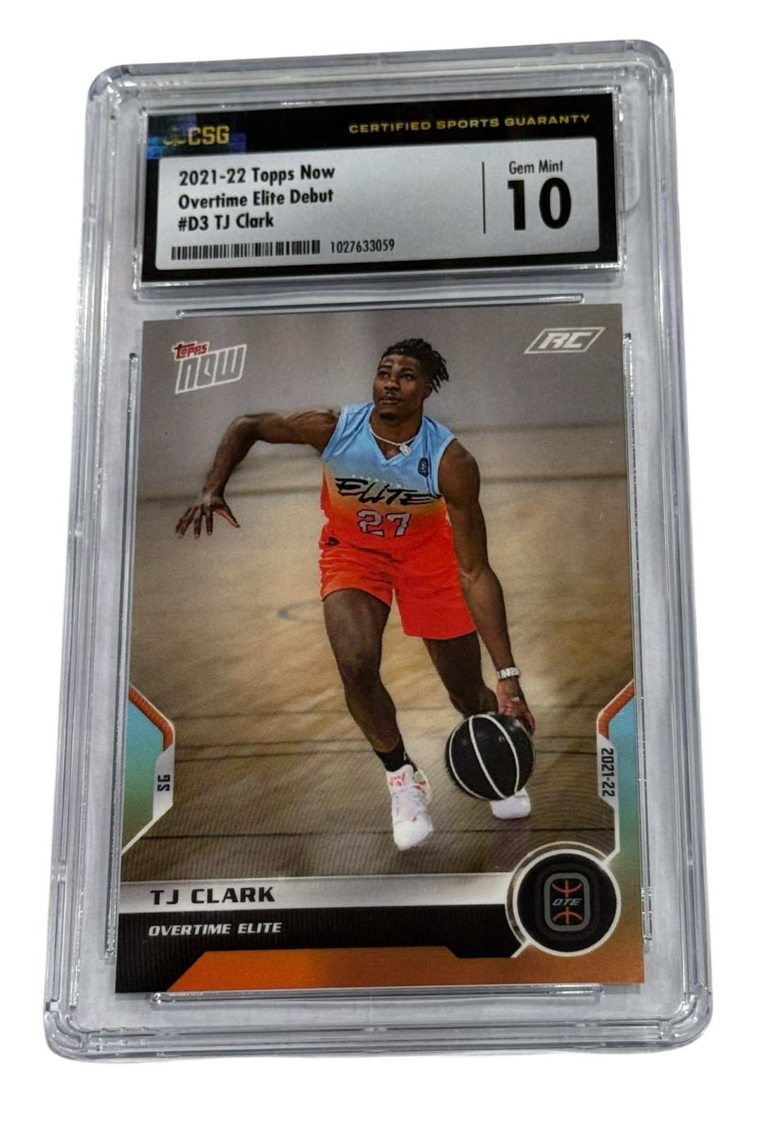 TJ Clark 2021-22 Topps Now Overtime Elite Debut Rookie Card CSG 10 Gem Mint