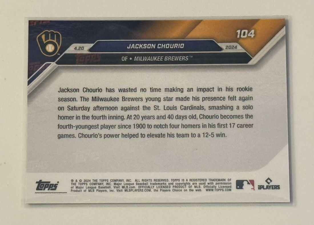 Rare 23/25 Jackson Chourio RC 2024 MLB Topps Now Brewers rookie baseball card #104