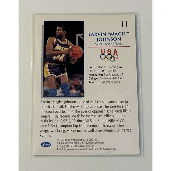1992 Impel Olympicards Earvin Magic Johnson USA basketball trading card with Olympic logo