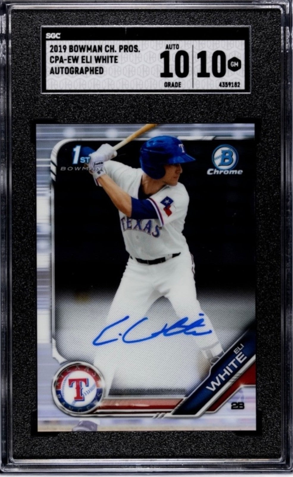 2019 BOWMAN CH. PROS.
ELI WHITE RC AUTO - CPA-EW MLB
Braves - SGC 10/10 Gem Mint