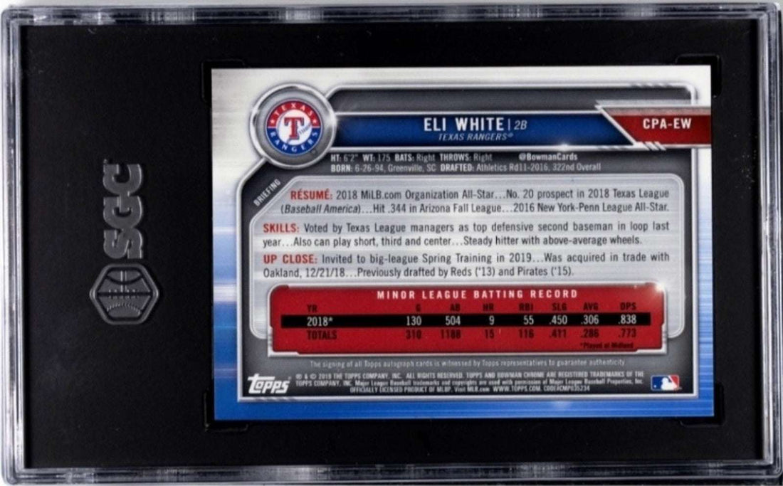 2019 BOWMAN CH. PROS Eli White RC Auto Braves SGC 10/10 Gem Mint baseball card