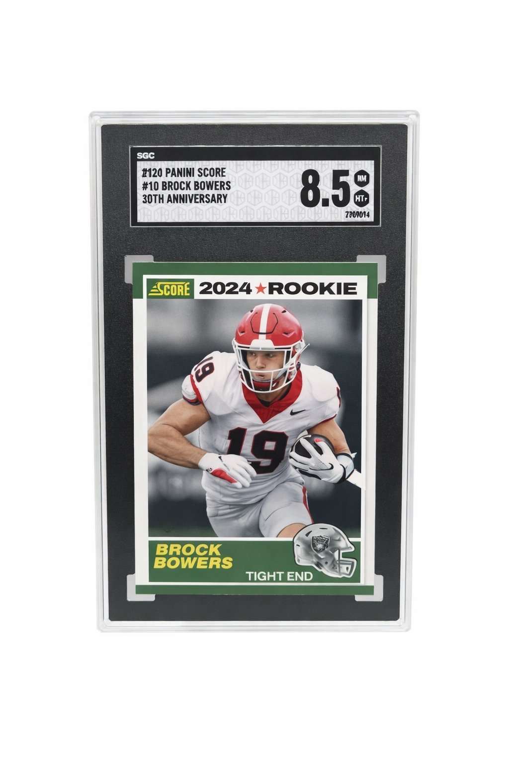 Brock Bowers 2024 Panini Score rookie card graded SGC 8.5 with 30th Anniversary design
