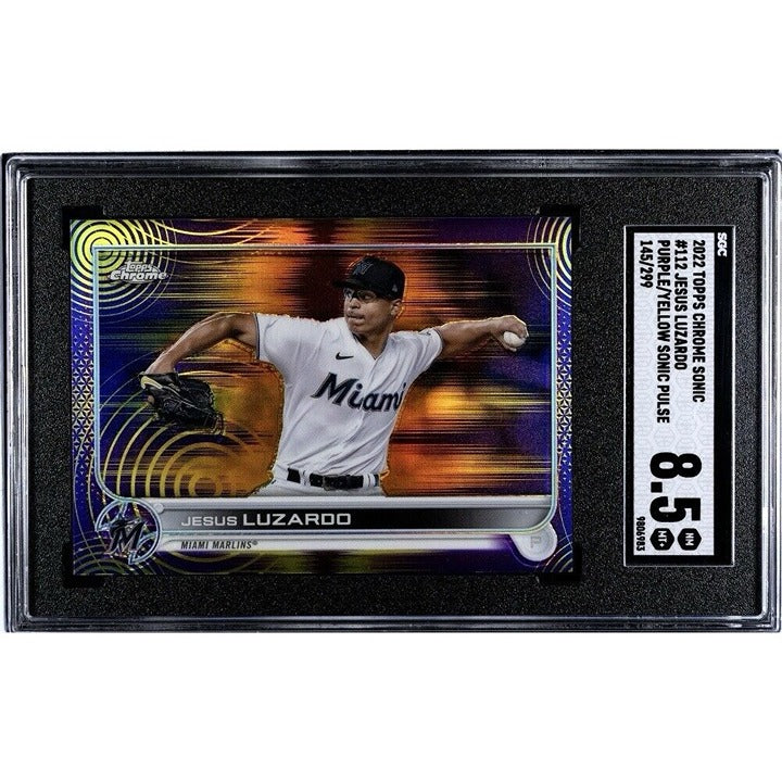 145/299 Jesus Luzardo 2022 Topps Chrome Sonic Purple/Yellow Pulse #112 - SGC 8.5
