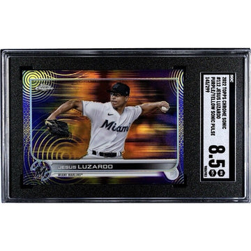145/299 Jesus Luzardo 2022 Topps Chrome Sonic Purple/Yellow Pulse #112 - SGC 8.5