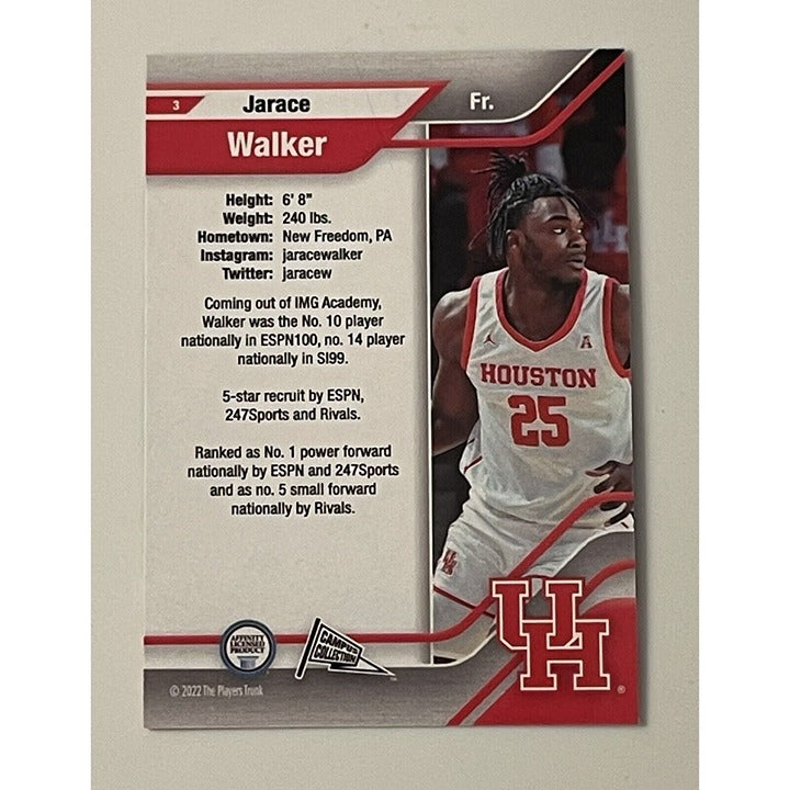 Jarace Walker 2022 Campus Collection Players Trunk Card Houston Cougars rookie basketball card