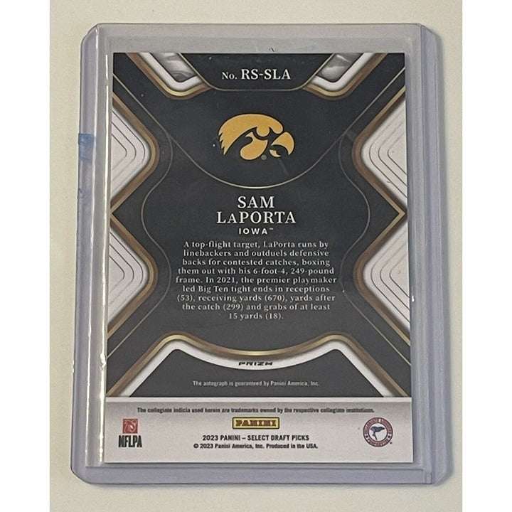 2023 Panini Select Sam LaPorta rookie card with autograph in protective case