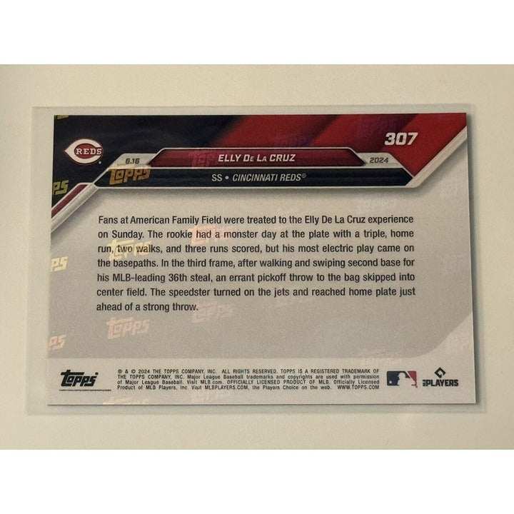 Elly De La Cruz 2024 Topps Now Reds rookie baseball card sliding home during highlight-reel run