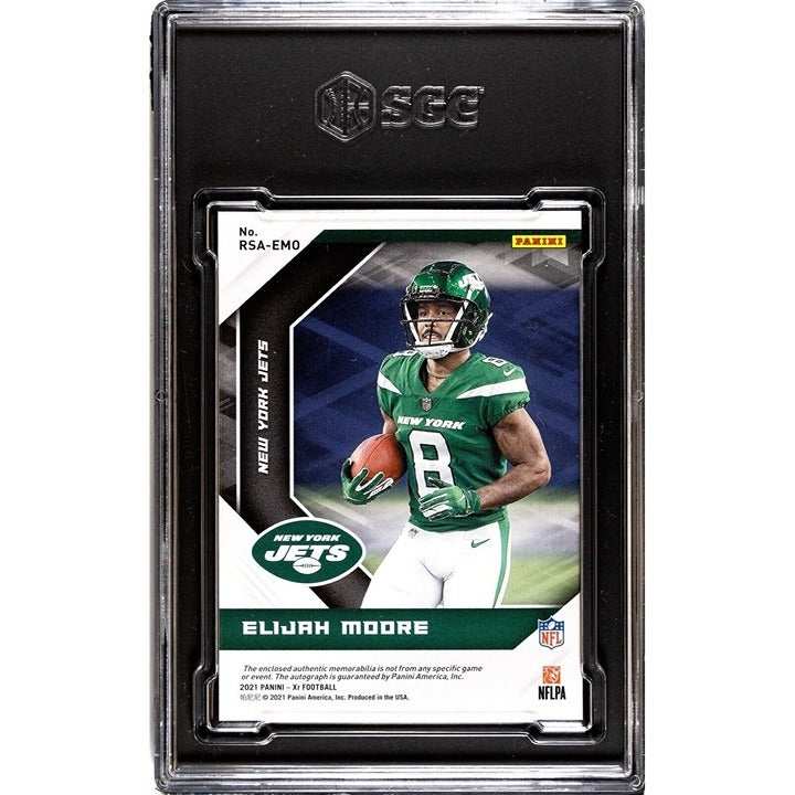 2021 Panini XR Elijah Moore Rookie Card 4/15 Auto Swatch SGC 10 Jets