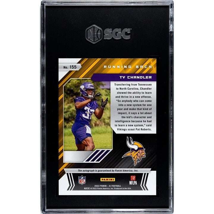 Ty Chandler 2022 Panini XR NFL Rookie Autograph card #155 Minnesota Vikings numbered 31/199 with SGC 10 grading