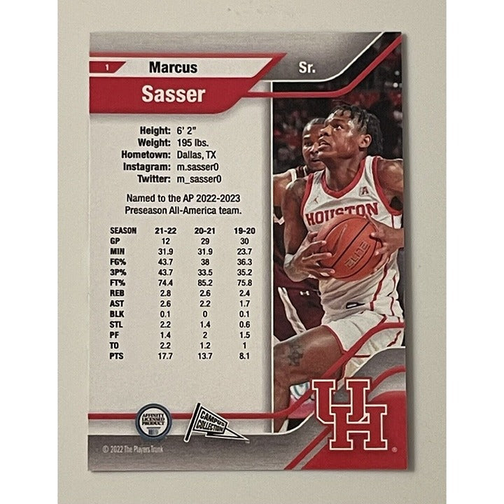 Marcus Sasser basketball trading card 2022 Houston Cougars NCAA Players Trunk Collection