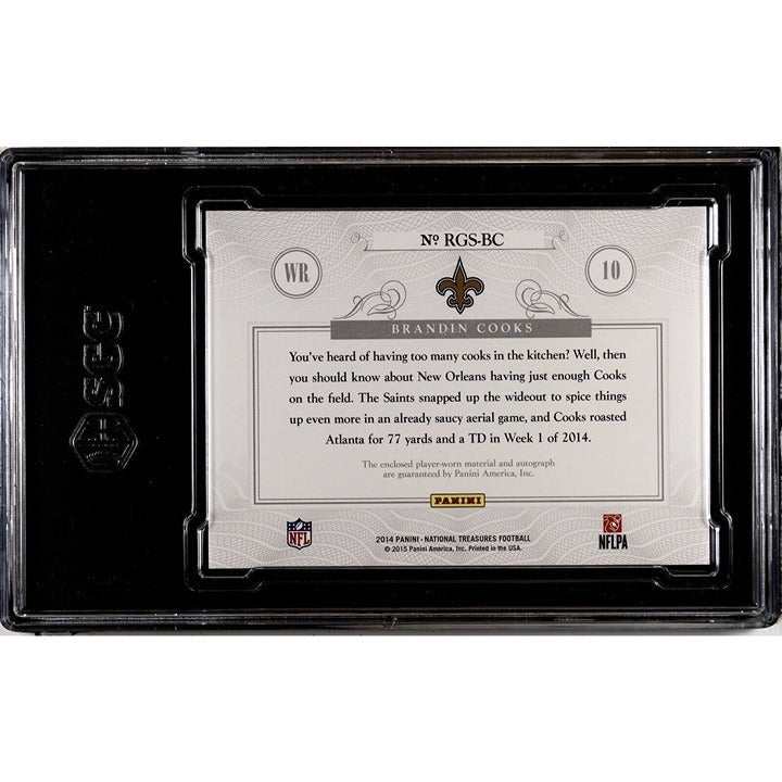 2014 Panini National Treasures Brandin Cooks NFL gear materials signed trading card 29/49
