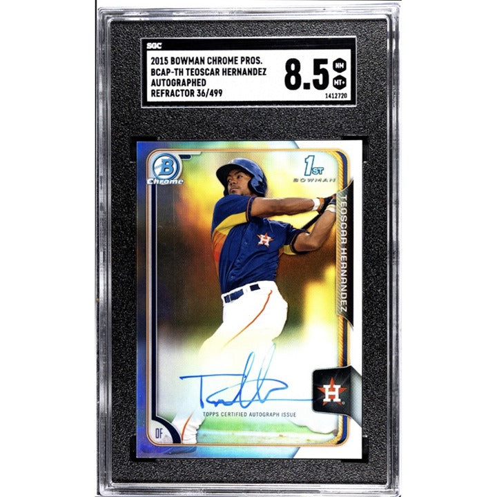 36/499 2015 Bowman 1st Chrome Teoscar Hernandez Purple  Refractor Auto - SGC 8.5